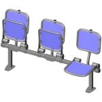 Threesome fold down sitting bench with smooth aluminium sitting surface and back rest