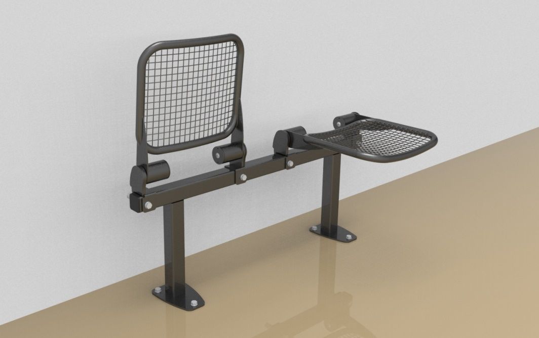 Twosome fold down sitting bench with wire mesh sitting surface