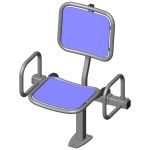 Single rigid sitting bench with smooth aluminium sitting surface, back rest and arm rests