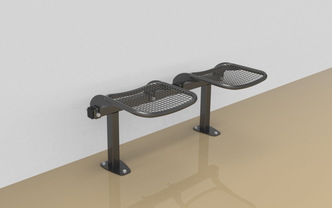 Twosome rigid sitting bench with wire mesh sitting surface